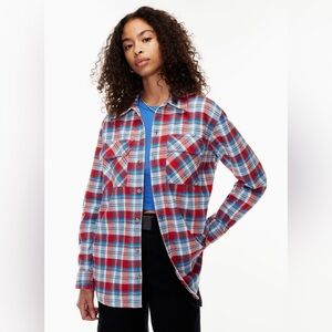Tna plaid blue oversized cotton button down size small